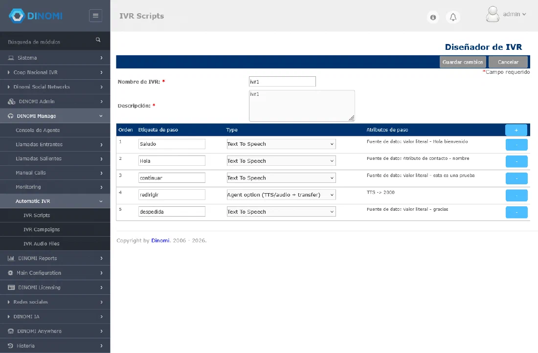 Diseñador de IVR drag-and-drop con Text-To-Speech